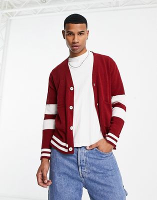Another Influence varsity cardigan in burgundy-Red