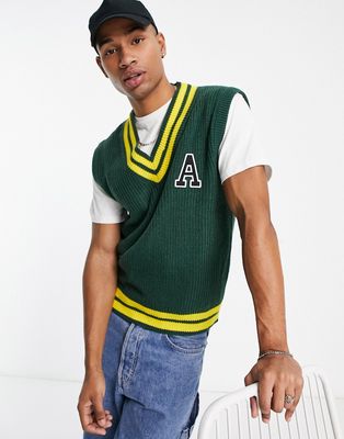 Another Influence varsity knitted vest in green