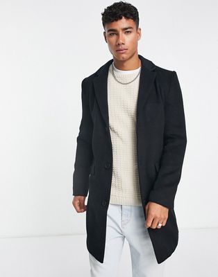 Another Influence wool mix overcoat in black