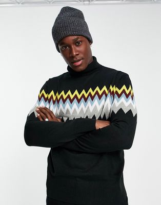 Another Influence zigzag turtle neck sweater in black