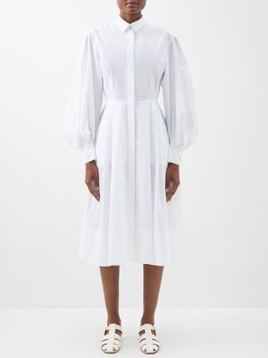 Another Tomorrow - Balloon-sleeve Organic-cotton Poplin Shirt Dress - Womens - White