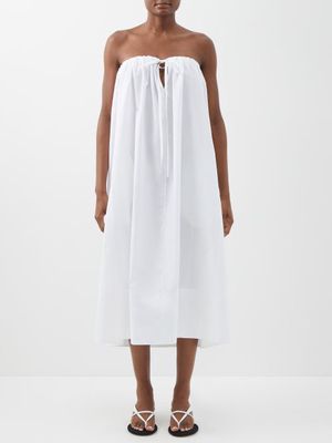 Another Tomorrow - Bandeau Tie-front Organic-cotton Dress - Womens - White