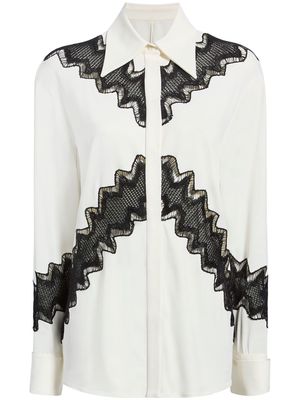 another tomorrow contrasting lace-insert shirt - White