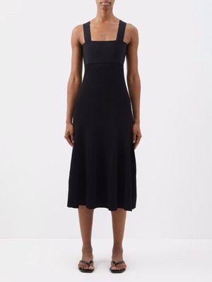 Another Tomorrow - Empire-waist Flared Jersey Midi Dress - Womens - Black