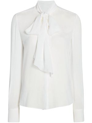 Another Tomorrow ENKA®-blend tie-neck blouse - White