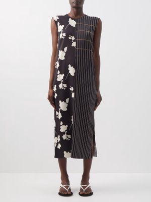 Another Tomorrow - Pinstripe Floral Cady Midi Dress - Womens - Black Multi