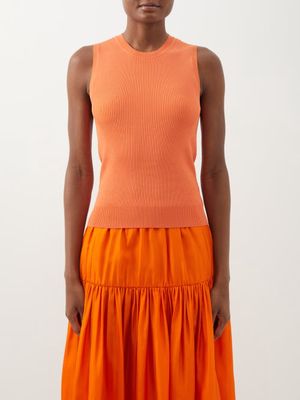 Another Tomorrow - Ribbed-knit Tank Top - Womens - Orange