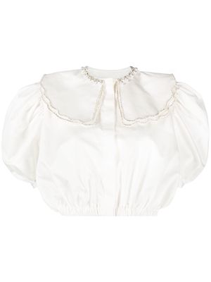ANOUKI crystal-embellished cropped shirt - White