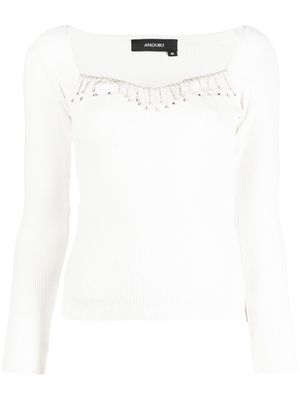 ANOUKI crystal-embellished neckline knit jumper - White