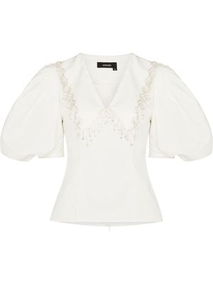 ANOUKI crystal-embellished puff-sleeve blouse - White