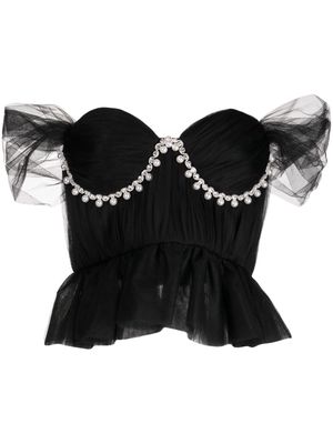ANOUKI faux-pearl embellished off-shoulder blouse - Black