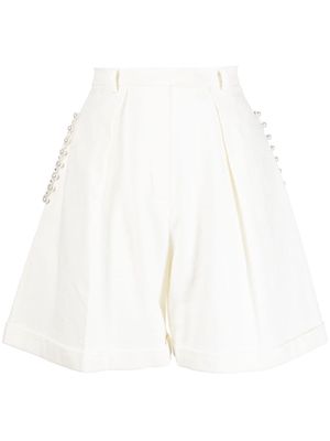 ANOUKI pleated faux pearl-embellished shorts - White