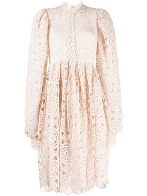 ANOUKI puff-sleeve crochet-cotton dress - Neutrals