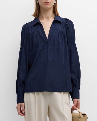 Anson Ruched Puff-Sleeve Blouse