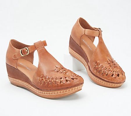 Antelope Leather Woven T-Strap Wedges - Teddy