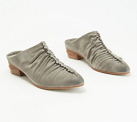 Antelope Suede Ruched Mules - Liselle