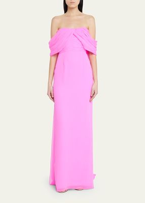 Anthea Draped Silk Chiffon Off-the-Shoulder Gown