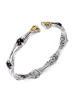 Anthos Wave Hinge Sterling Silver, 18K Yellow Gold & Black Onyx Cuff