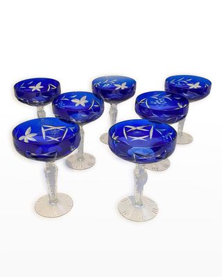 Antique Bohemian Cobalt Blue Champagne Coupes, Set of 7