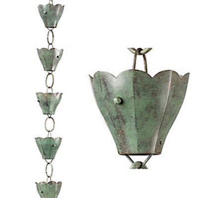 Antique Copper 13-Cup Tulip 8.5' Rain Chain by Good Directions