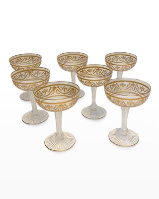 Antique Hollow Stem Champagne Coupes, Set of 7