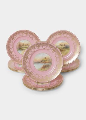 Antique Porcelain Castle Plates, Set of 12