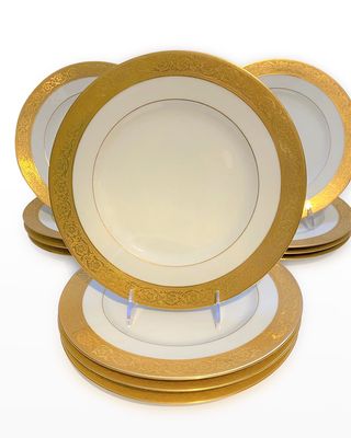 Antique Wide Gold Banded Dinner Plates, Set of 12