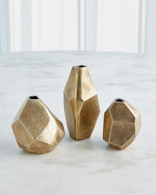Antiqued Brass Geo Vases, Set of 3