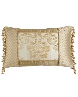 Antoinette Pieced Boudoir Pillow with Side Onion-Tassel Fringe, 13" x 19"