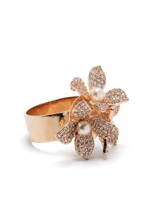 Anton Heunis crystal-embellished and faux-pearl floral ring - Gold