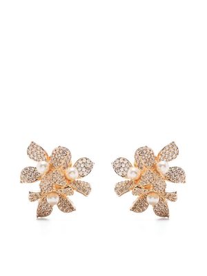 Anton Heunis crystal-embellished faux-pearl floral stud earrings - Gold