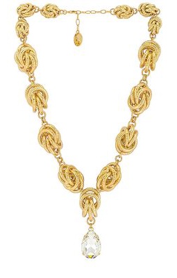 Anton Heunis Knot And Crystal Drop Necklace in Metallic Gold.