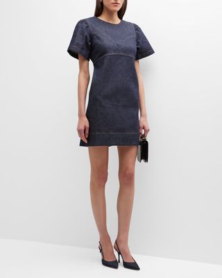 Antonelle Contrast-Stitch Denim Mini Dress