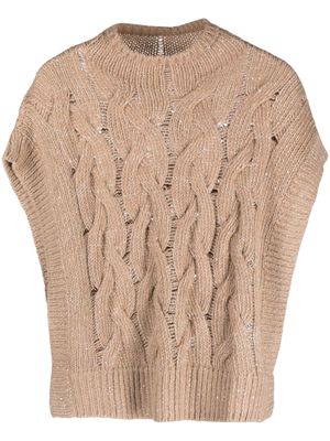 Antonelli cable-knit short-sleeve jumper - Neutrals