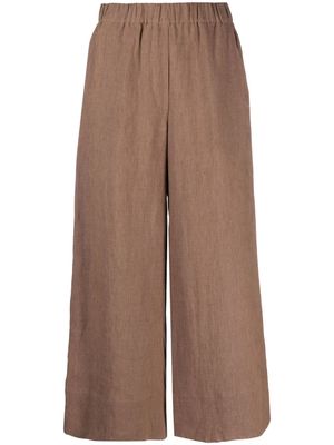 Antonelli cropped linen wide-leg trousers - Brown