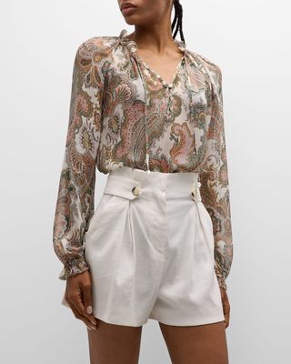 Antonette Long-Sleeve Paisley Blouse