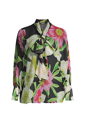 Antonia Embellished Floral Tie-Neck Blouse