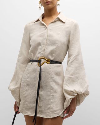 Antonia Mini Linen Shirtdress with Voluminous Sleeves