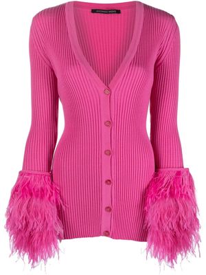 Antonino Valenti feather-trim V-neck cardigan - Pink