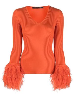 Antonino Valenti feather-trim V-neck knit top - Orange