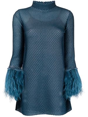 Antonino Valenti mesh-overlay feather-detail dress - Blue