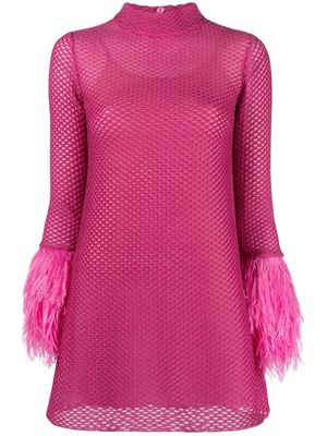 Antonino Valenti mesh-overlay feather-detail dress - Pink