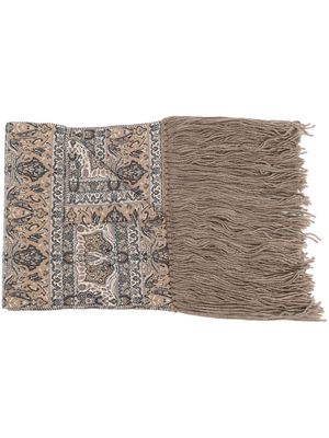 Antonio Marras embroidered fringed knit scarf - Brown