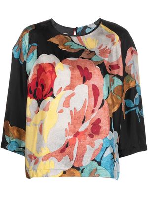 Antonio Marras floral-print crop sleeve blouse - Black