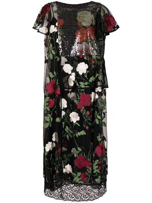 Antonio Marras rose-print embellished midi shift dress - Black
