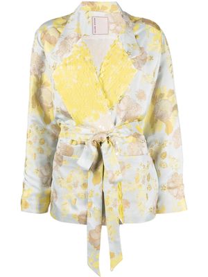 Antonio Marras sequin-lapels floral-print belted blazer - Yellow