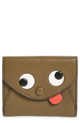 Anya Hindmarch Mini Eyes Leather Card Case in Fern/Clementine