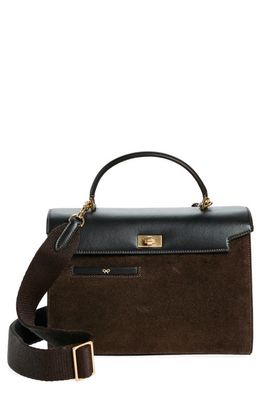 Anya Hindmarch Mortimer Suede & Leather Top Handle Bag in Espresso/Truffle