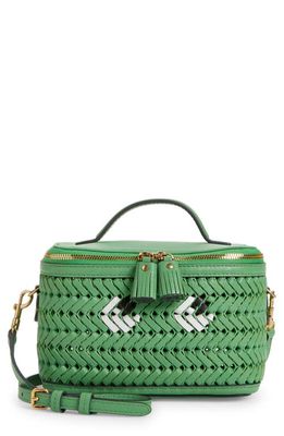 Anya Hindmarch The Neeson Box Eyes Woven Leather Top Handle Bag in Grass Green