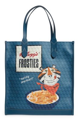 Anya Hindmarch x Kellogg's Tony The Tiger Frosties Leather Tote in Light Petrol